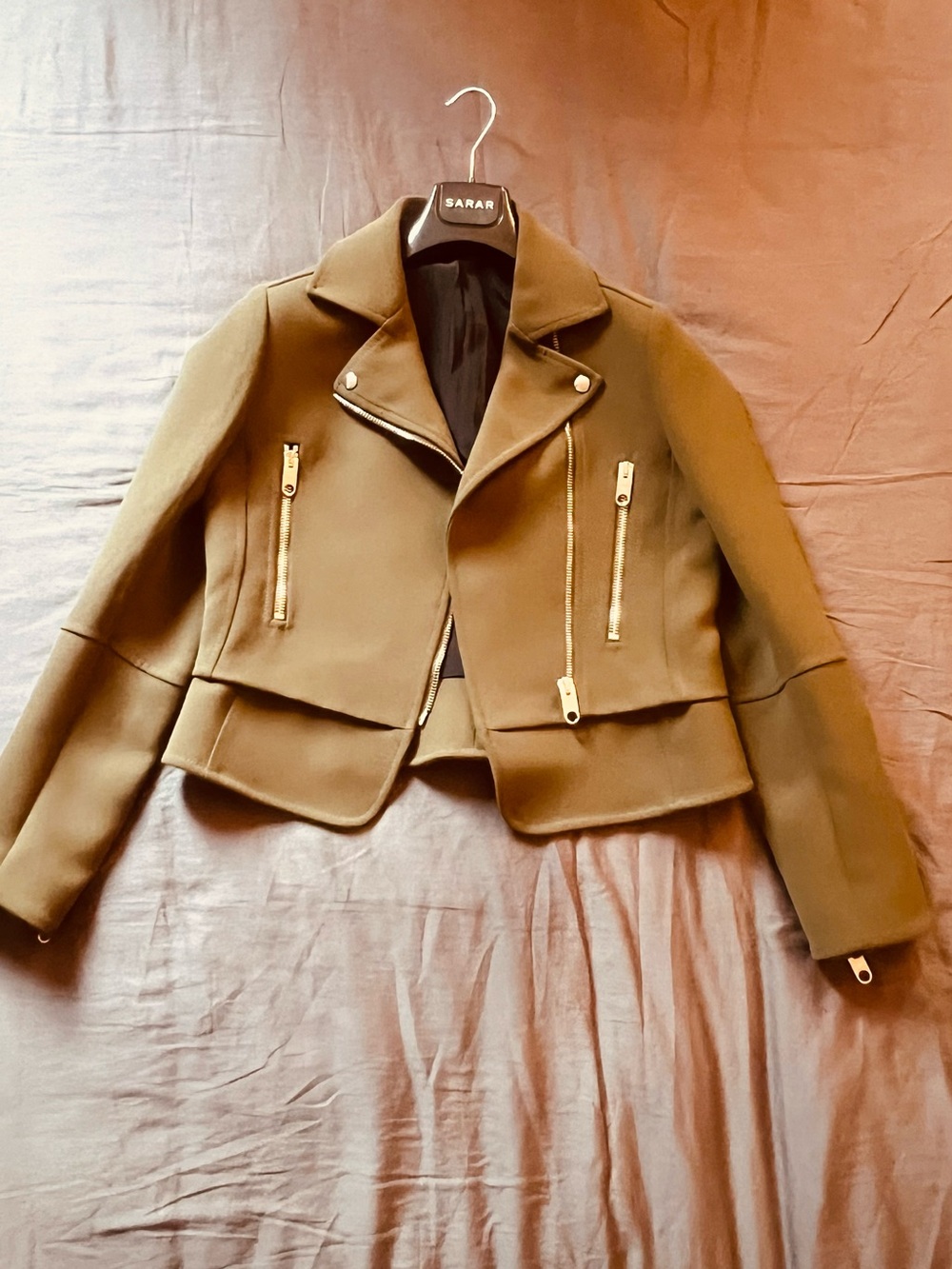 Balenciaga Olive Green Cropped Crepe Moto Jacket